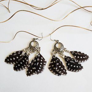 Spotted Feather Dangle Drop  Earrings